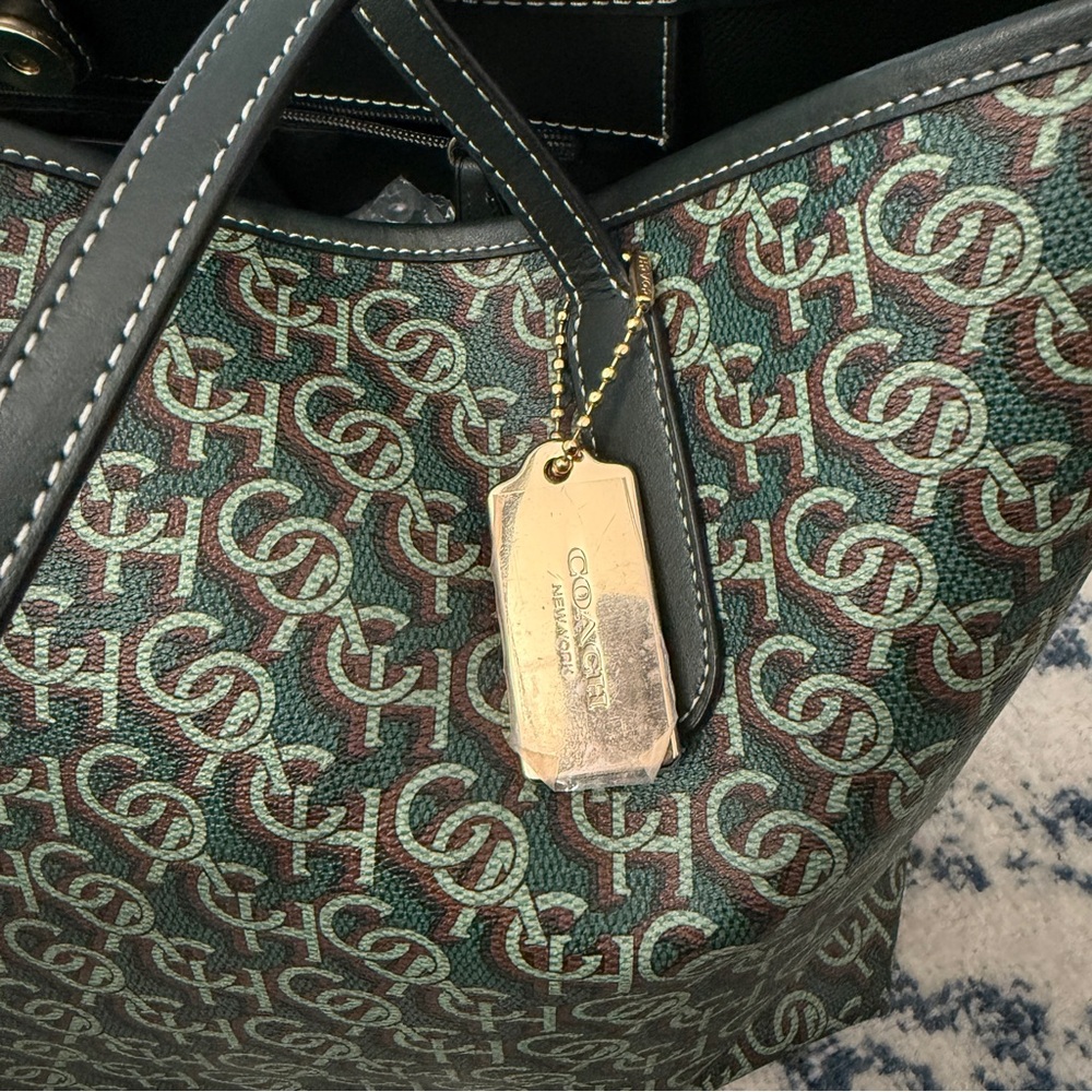 Coach Green City Tote with Leather Trim - Picture 2 of 5
